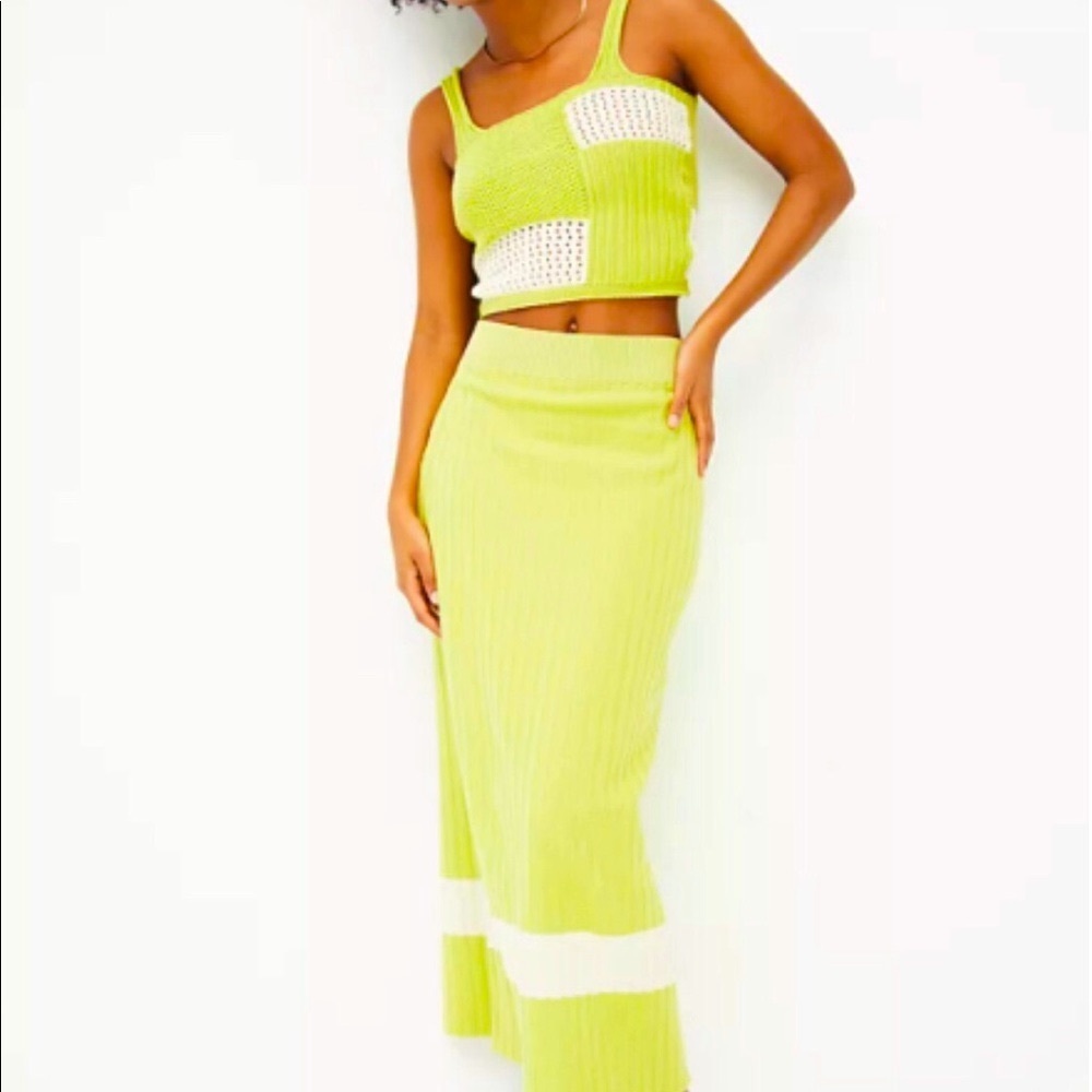 Rita Row x Free People Eulalia S Green Cotton Sweater Maxi High Rise Skirt Set - Picture 5 of 12